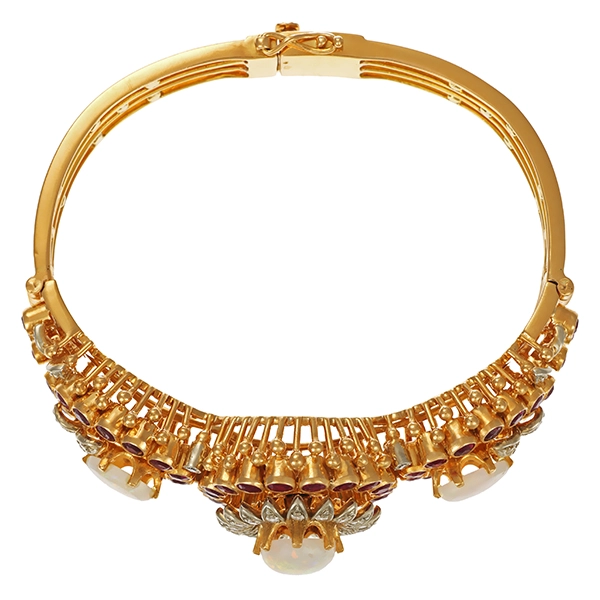Armreif, 18K, Gelb-/Weißgold, Opale, Diamanten, Rubine
