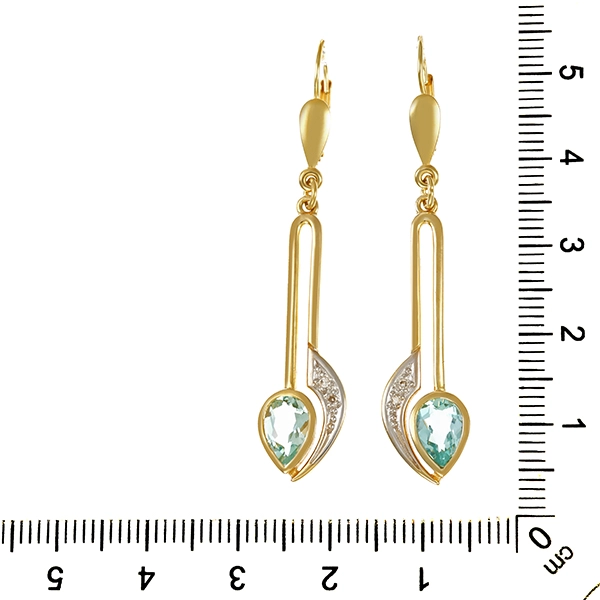 Ohrschmuck, 14K, Gelb-/Weißgold, Topas blau & Diamanten