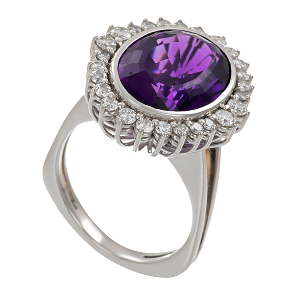 Ring, 18K, Weißgold, Amethyst, Brillanten