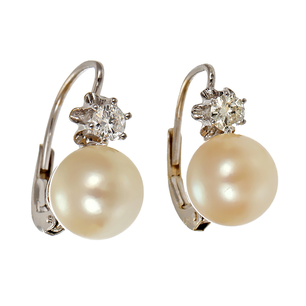 Ohrhänger, 14K, Weißgold, Perlen, Brillanten