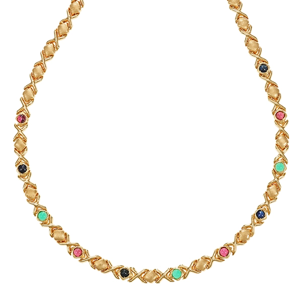 Collier, 14K, Gelbgold, diverse Edelsteine