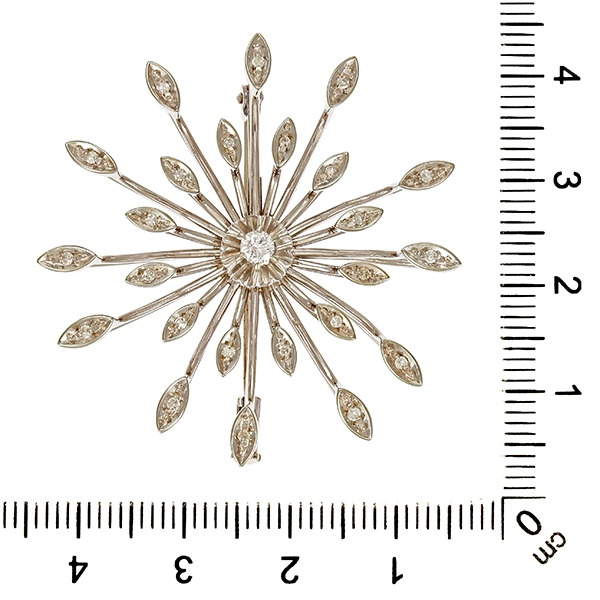 Brosche, 18K, Weißgold, Brillant 0,15 ct, Diamanten