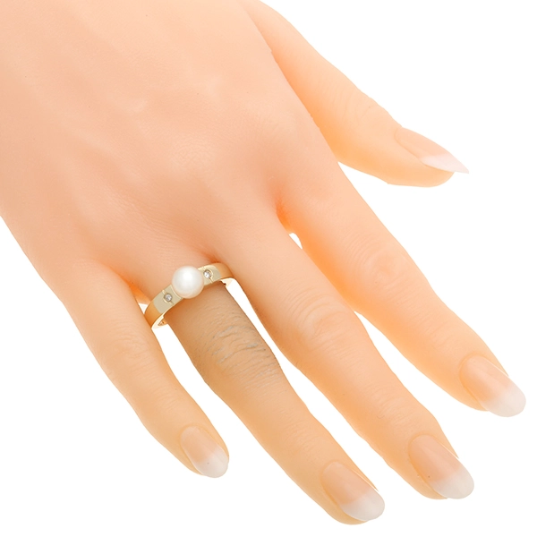 Ring, 14K, Gelbgold, Perle, Brillanten