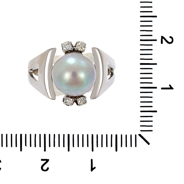 Ring, 14K, Weißgold, Diamant, Perle