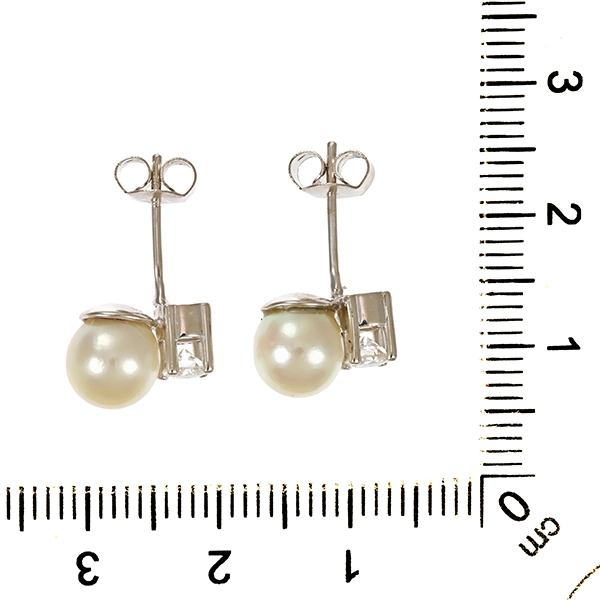 Ohrstecker, 14K, Weißgold, Perle, Brillant