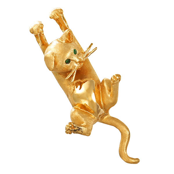 Anhänger, 14K, Gelbgold, Smaragd, Katze