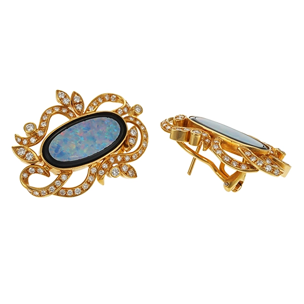 Clipstecker, 18K, Gelbgold, Synthetische Opale, Brillanten