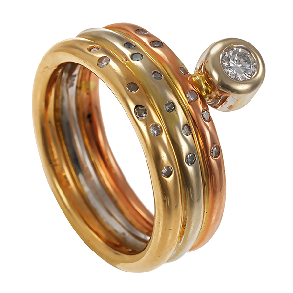 Ring, 14K, Gelb-/Rot-/Weißgold, Brillanten