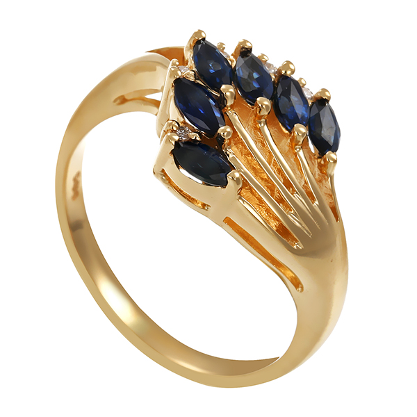 Ring, 14K, Gelbgold, Brillant, Saphir
