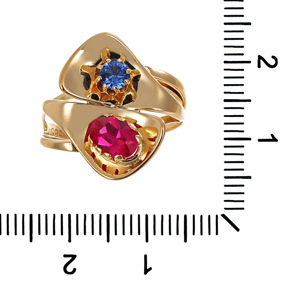 Ring, 14K, Gelbgold. synthetischer Korund