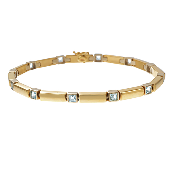 Armband, 14K, Gelbgold, Topas blau
