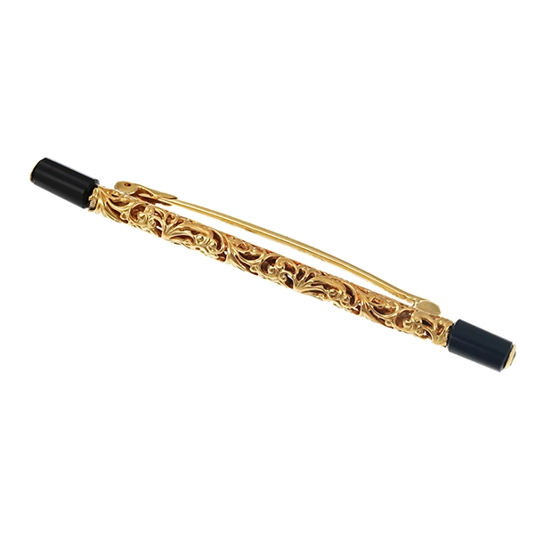 Brosche, 14K, Gelbgold, Onyx, Antik