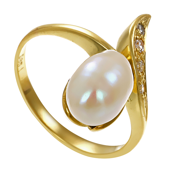 Ring, 14K, Gelbgold, Perle & Diamanten, U54