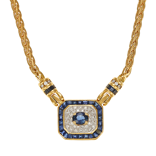 Collier, 18K, Gelb-/Weißgold, Saphire, Brillanten