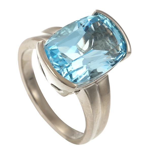Ring, 14K, Weißgold, Topas blau