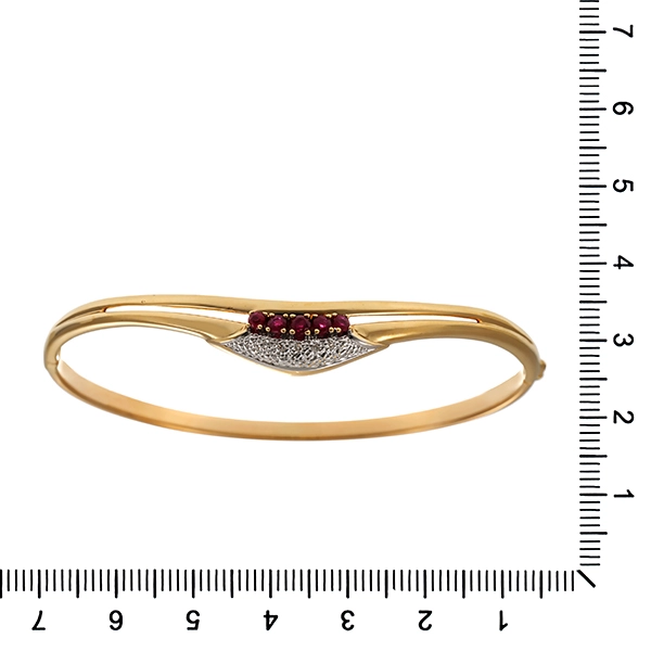Armreif, 14K, Gelb-/Weißgold, Rubine, Diamanten