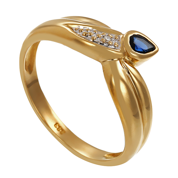 Ring, 8K, Gelb-/Weißgold, Diamant, Saphir