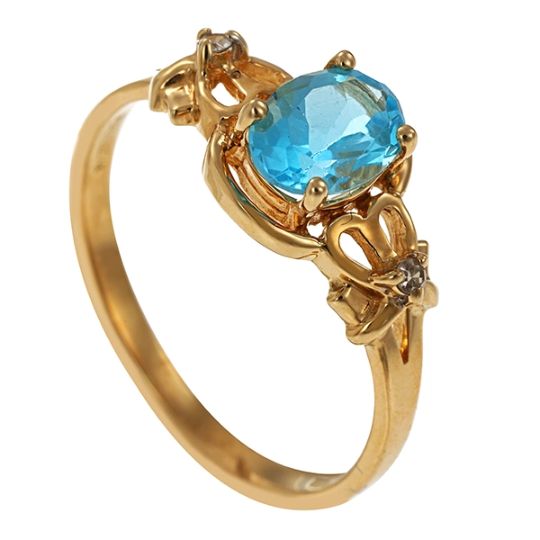 Ring, 14K, Gelbgold, Blautopas, Diamanten