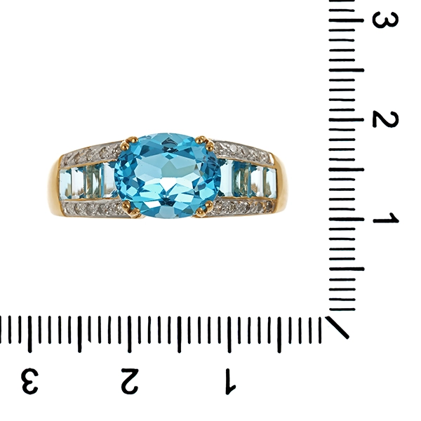 Ring, 9K, Gelb-/Weißgold, Diamant, Topas