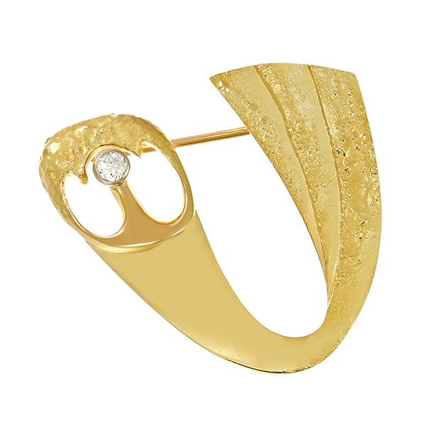Brosche, 14K, Gelbgold, Brillant