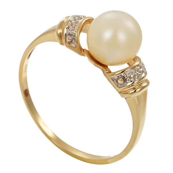 Ring, 14K, Gelb-/Weißgold, Perle, Diamanten