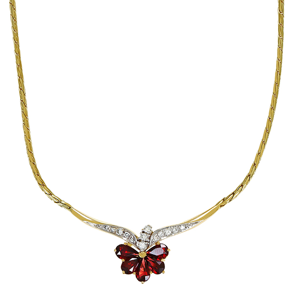 Collier, 14K, Gelbgold, Brillanten 0,26 ct, Granat
