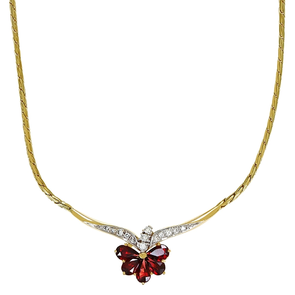 Collier, 14K, Gelbgold, Brillanten 0,26 ct, Granat