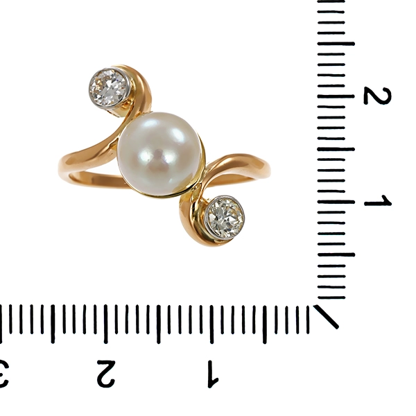 Ring, 14K, Gelbgold, Perle, Diamanten
