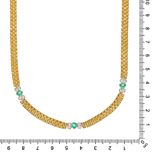 Collier, 18K, Gelb-/Weißgold, Brillant, Smaragd