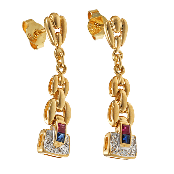 Steckhänger, 14K, Gelb-/Weißgold, Rubin, Saphir