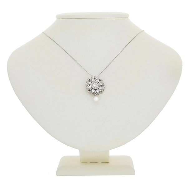 Collier, 14K, Weißgold, Perle, Zirkonia