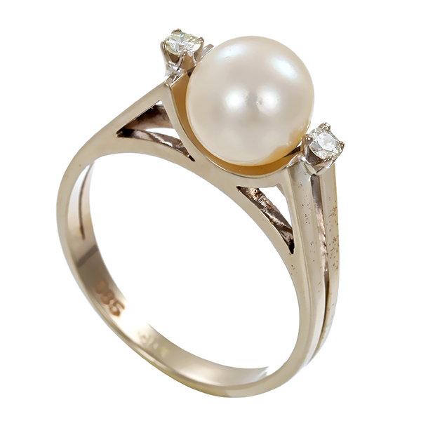 Ring, 14K, Weißgold, Perle, Brillanten