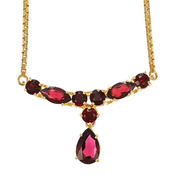 Collier, 8K, Gelbgold, Granat, Venezianer-