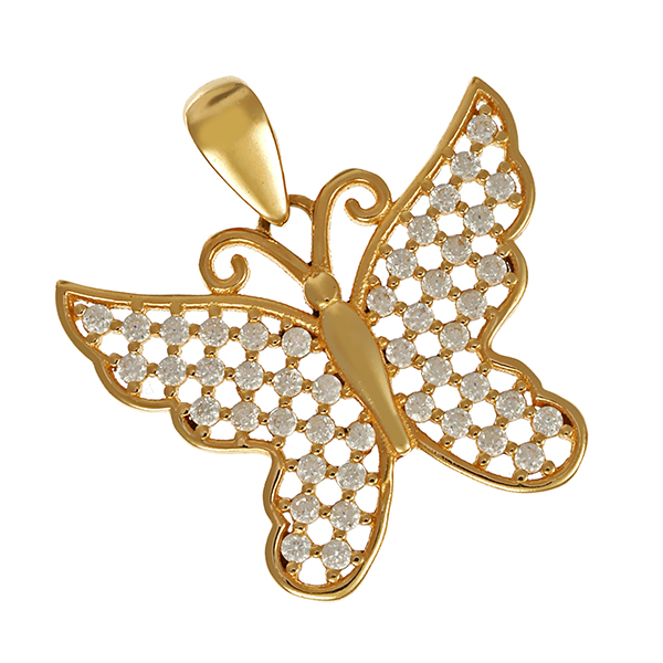 Anhänger, 14K, Gelbgold, Zirkonia, Schmetterling