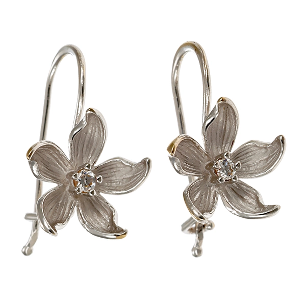 Ohrhänger, 18K, Weißgold, Zirkonia, Blume