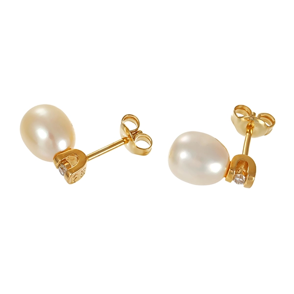 Ohrstecker, 14K, Gelbgold, Brillanten, Perlen