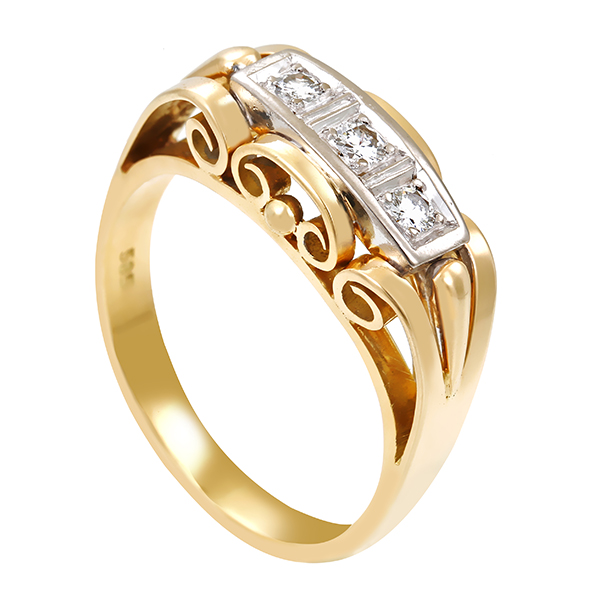 Diamantring, 14K, Gelb-/Weißgold, Brillanten 0,15 ct