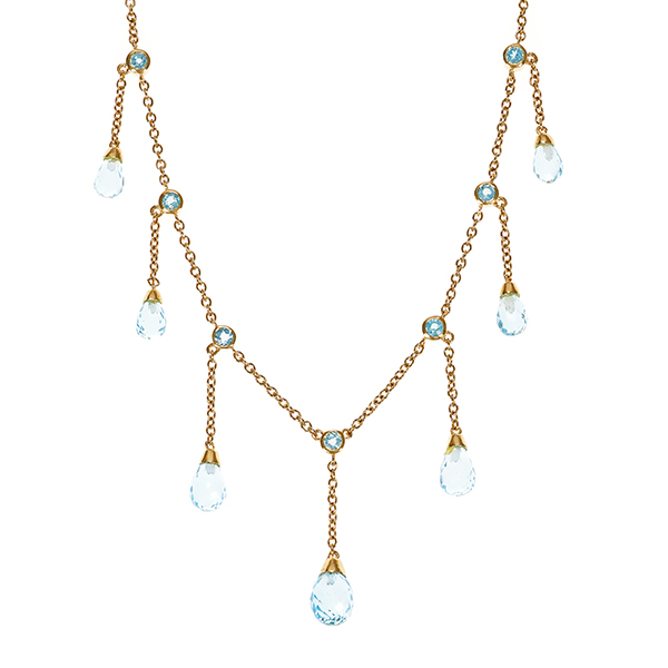 Collier, 14K, Gelbgold, Topas blau