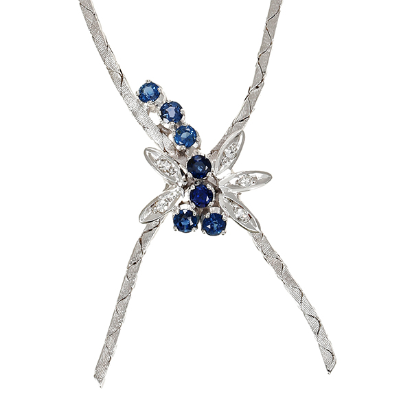 Collier, 18K, Weißgold, Saphire, Diamanten