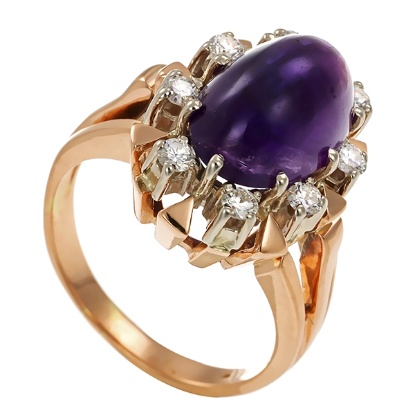 Ring, 14K, Gelbgold, Amethyst, Brillanten