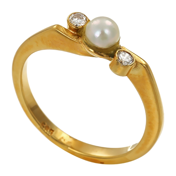 Ring, 14K, Gelbgold, Perle, Brillanten