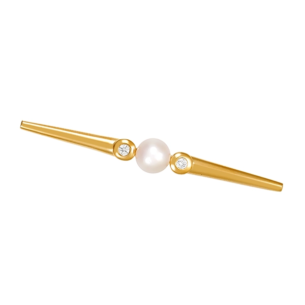 Brosche, 18K, Gelbgold, Perle, Brillanten