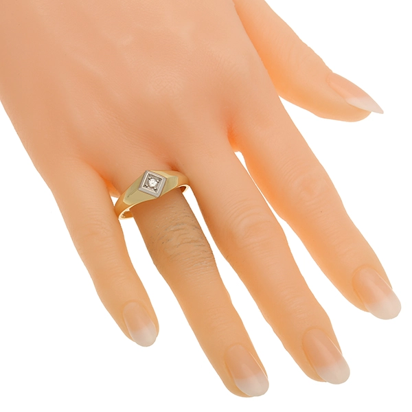 Herrenring, 14K, Gelb-/Weißgold, Brillant 0,10 ct