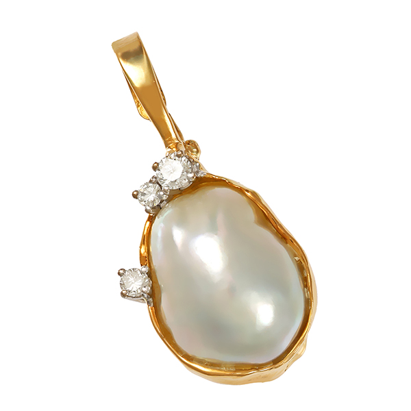 Anhänger, 18K, Gelbgold, Perle, Brillanten
