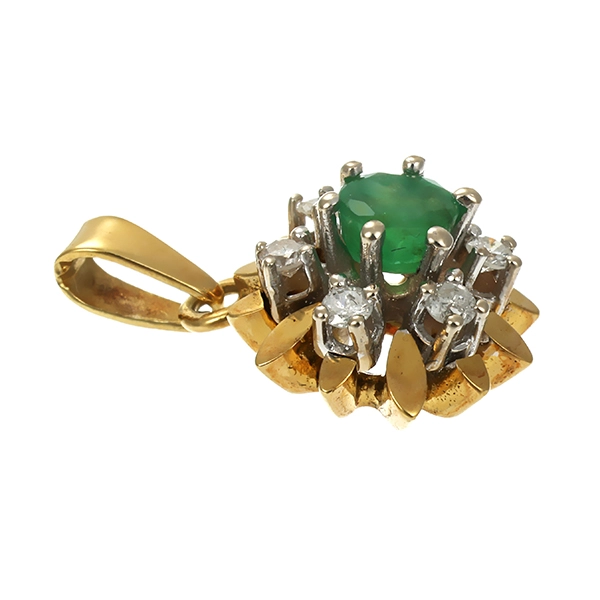 Anhänger, 14K, Gelb-/Weißgold, Smaragd, Brillanten
