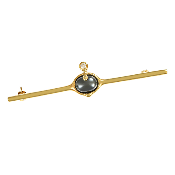 Brosche, 14K, Gelbgold, Haematit, Brillant