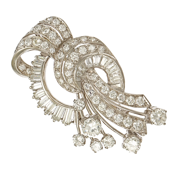 Brosche, 18K, Weißgold, Brillanten, Diamanten
