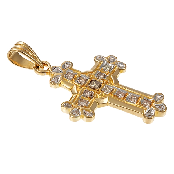 Anhänger, 14K, Gelb-/Weißgold, Diamanten 1,68 ct, Kreuz