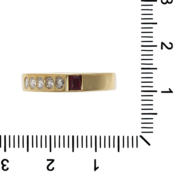 Ring, 14K, Gelbgold, Rubin, Brillanten