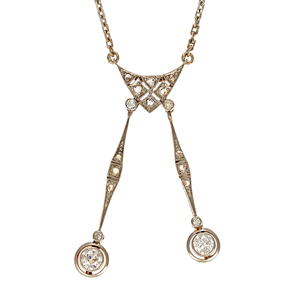 Collier, 14K, Gelb-/Weißgold, Diamanten, Diamantrosen